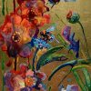 Flying bees, acrylic, golden leafs on wooden panel, sold