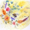 Flowers and bee, watercolor on paper, unframed original, 20x20